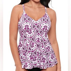 Swim Solutions Women's Purple Tiletale V-Neck Tankini Top Size 18